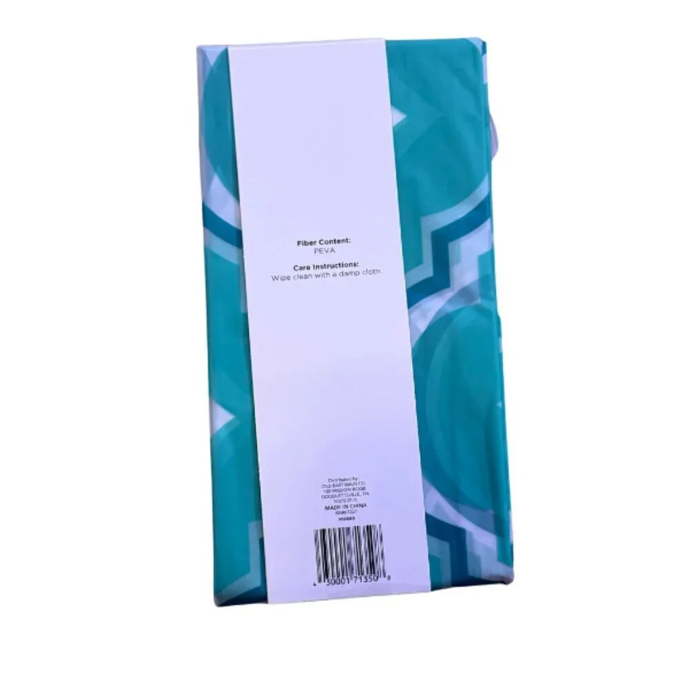Comfort Bay 13-Piece Shower Liner Set – Teal Geometric Pattern w 12 Hooks, PEVA